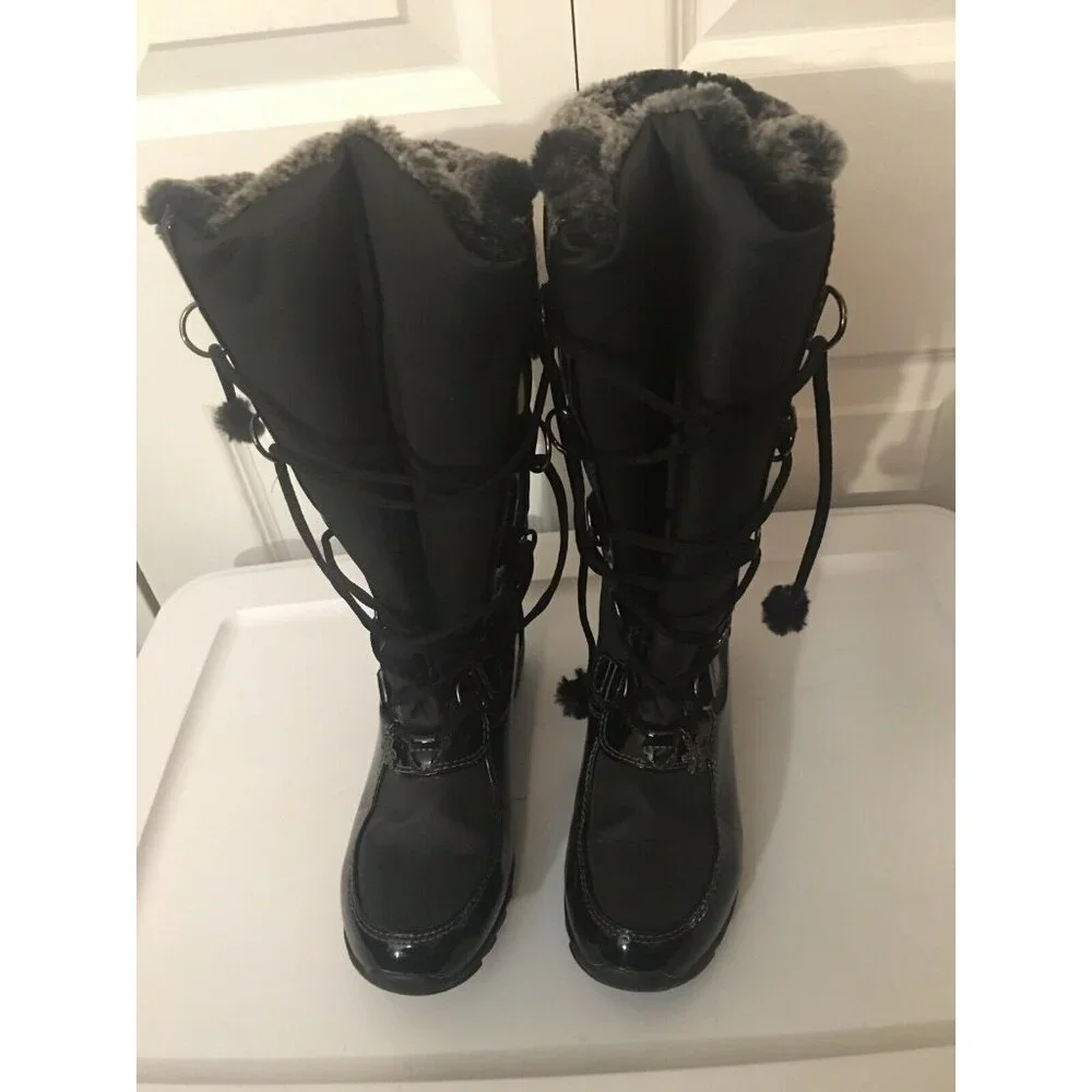SPORTO BLAKE Womens 7M Tall Insulated Duck Boots Black Rubber Faux Fur‎